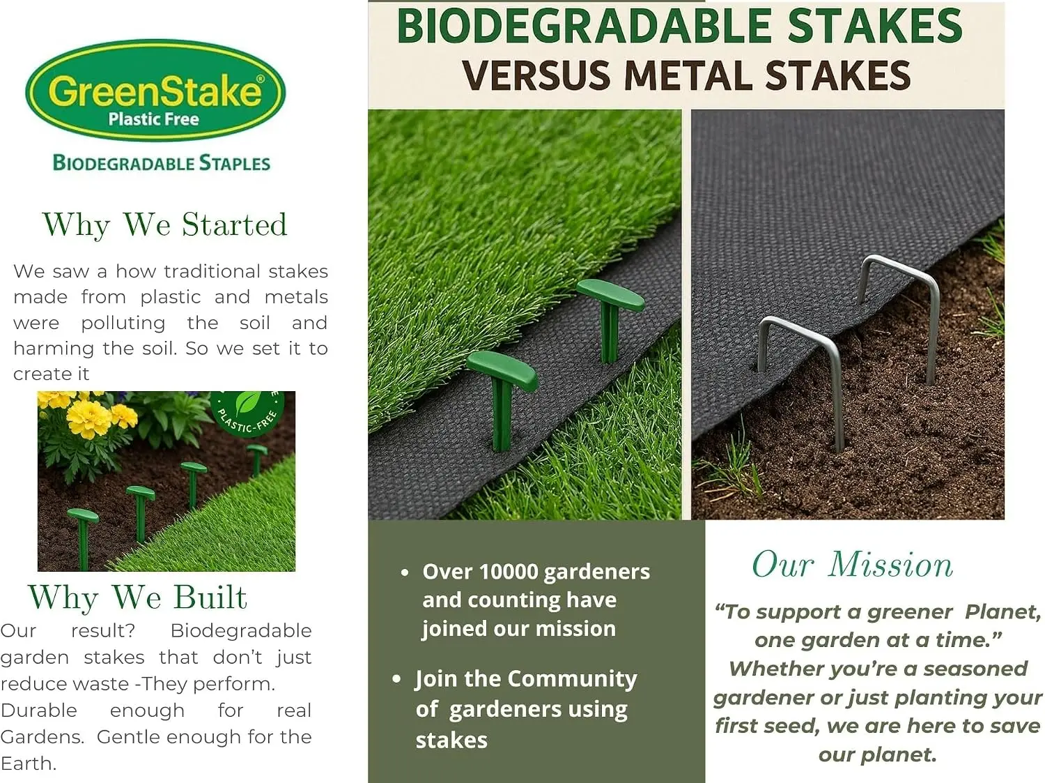 4-Inch Biodegradable Stakes, Pack of 500 - Superior Holding Power Stakes, Sod Staples for Weed Fabric, Eco-Friendly Garden Suppo