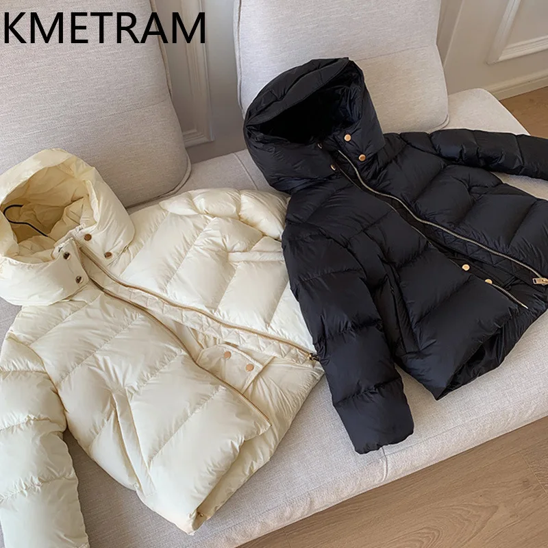 KMETRAM Winter Witte Ganzendons Jassen Kort Nieuw in Bovenkleding Hoge Kwaliteit Puffer Jas Kleding Dames 2024 Пухо soiк Ж Espero