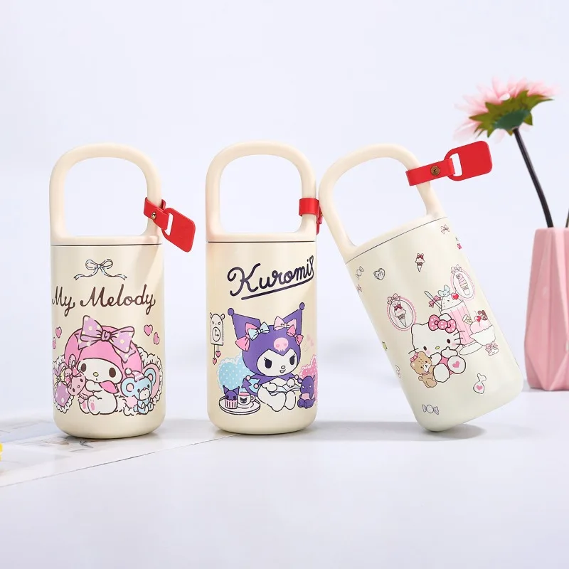 كارتون سانريو هالو كيتي كوب معزول من الفولاذ المقاوم للصدأ كاواي كورومي كوب قهوة محمول سينامورول زجاجة مياه للأطفال #4