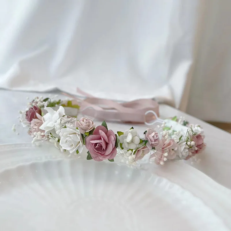 Dried Baby's Breath Dusty Pink Blush Pink White flower girl crown Baby Headband hair accessories