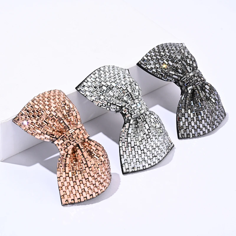 New Fashion Crystal Rhinestone Bow Hair Clips for Women Elegant Barrettes Ponytail Holder Hairpin Hairgrips Hair Accessories