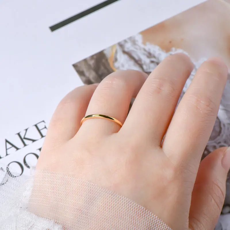 IOGOU 18k خاتم مطلي بالذهب للنساء 925 فضة الاتجاه الجديد في بسيط موضة الزفاف الفرقة حلقة معدنية زوجين غرامة مجوهرات #3