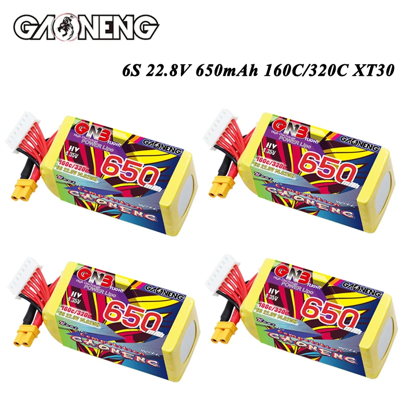 4Pcs GNB 6S 650mAh  22.8V 160C Lipo Battery With XT30 Plug For Racing Drone FPV Quadcopter Helicopter Airplane Parts 6S Battery