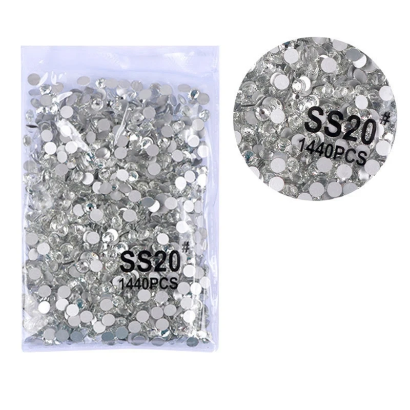 1440Pcs AB Crystal Round Art Rhinestones Flatback Stones, Mixed Size Crystal Rhinestones for Nail