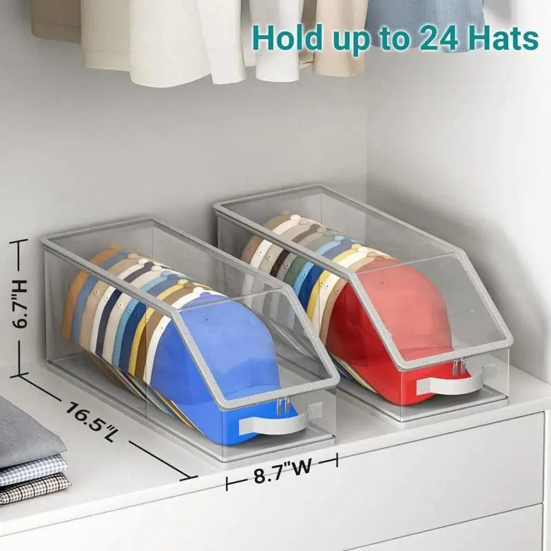 Transparent Baseball Hat Storage Box Stackable 12 Hats Capacity Organizer for Closet Bedroom Display Use