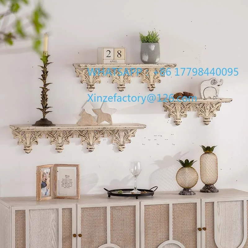 Customizable French Romantic Garden One-word Shelf Retro Old Carved Layer Shelf B & B Background Wall Decorative Shelf Wall