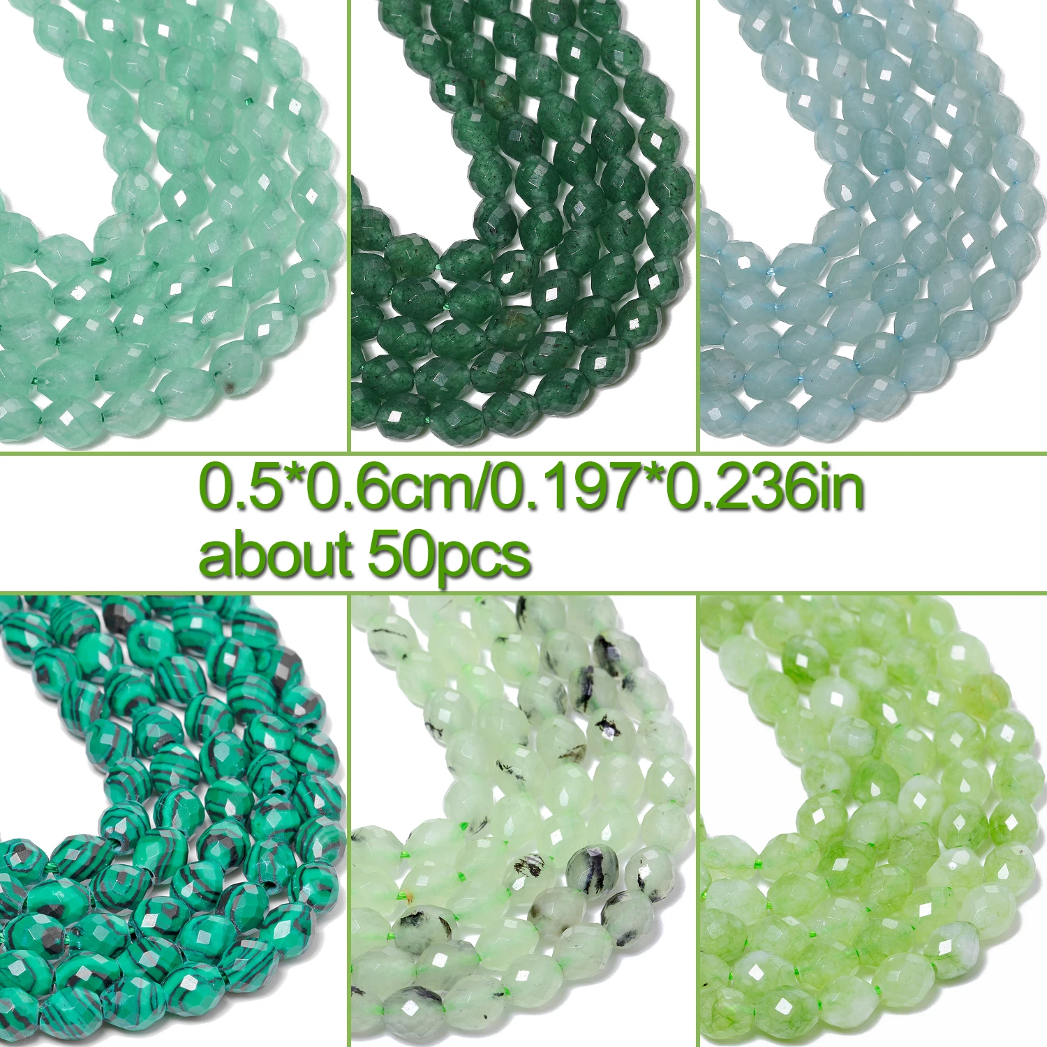 Green Color Faceted 5x6mm Oval Beads Natural Aventurine Prehnite Chrysoprase Olivine Beads for Jewelry Making Diy Accessories