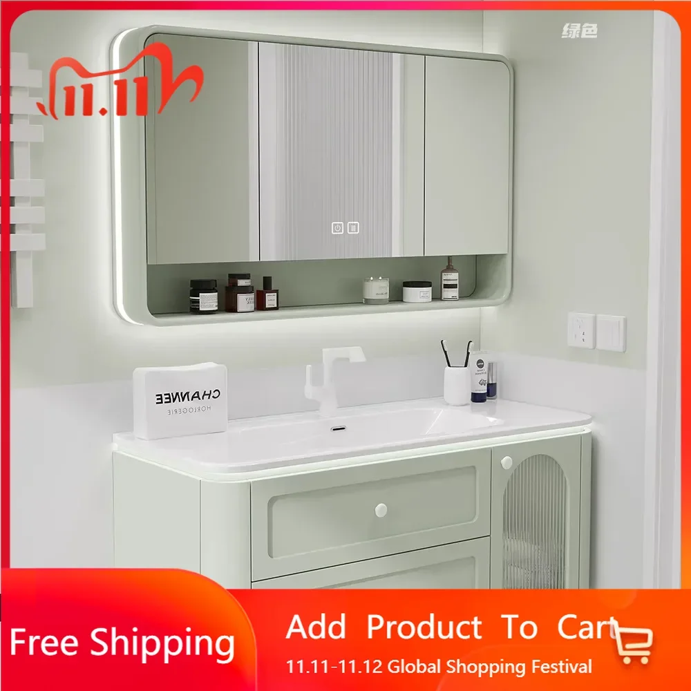 

Lazy Skin Sensor French Bathroom Vanity Cabinet Sink Mirror Integrated Ceramic Washbasin Organizer Vestidores Trendy Furniture