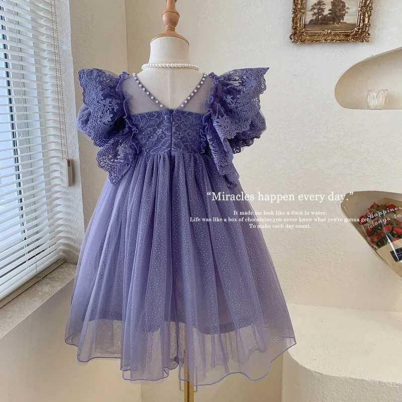 2024 Girls Summer Dress Lace Skirt for Girls Baby Fashion Lace Princess Dress Kids Sweet Cute Clothes