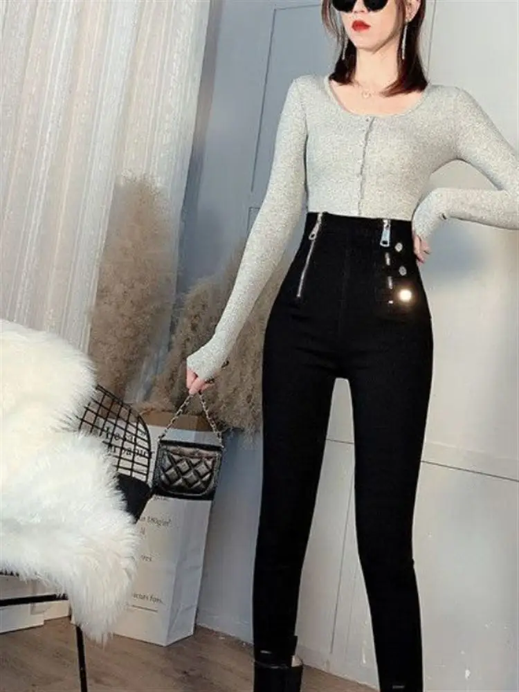 하이웨이스트 슬리밍 레깅스 여성용 봄 가을 신축성 있는 새로운 슬림핏 팬츠 블라 매직 롱 팬츠