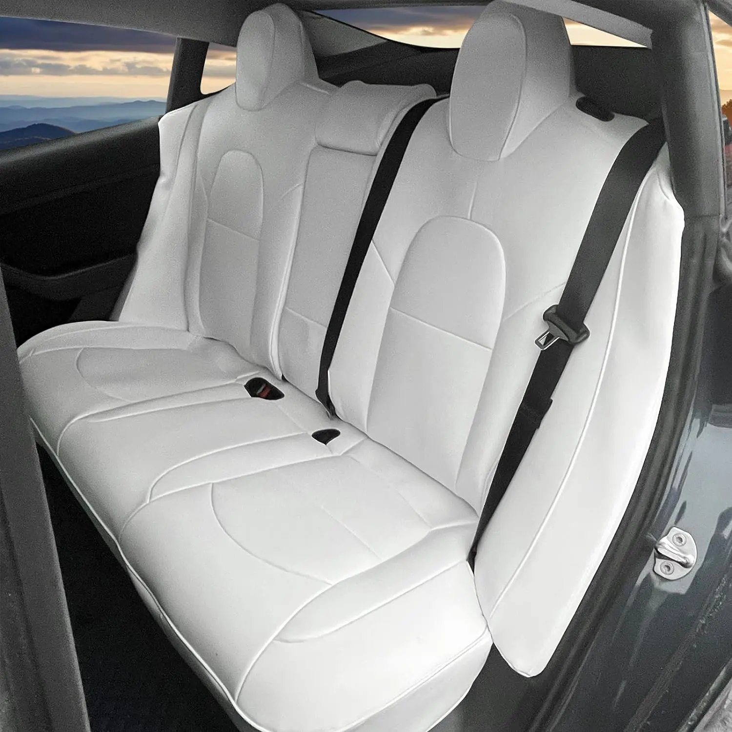 Car Seat Covers for Tesla Model Y 4-Door 2020-2024, White Silicone Leather Front & Rear 5-Seat Seat Cover Cushion