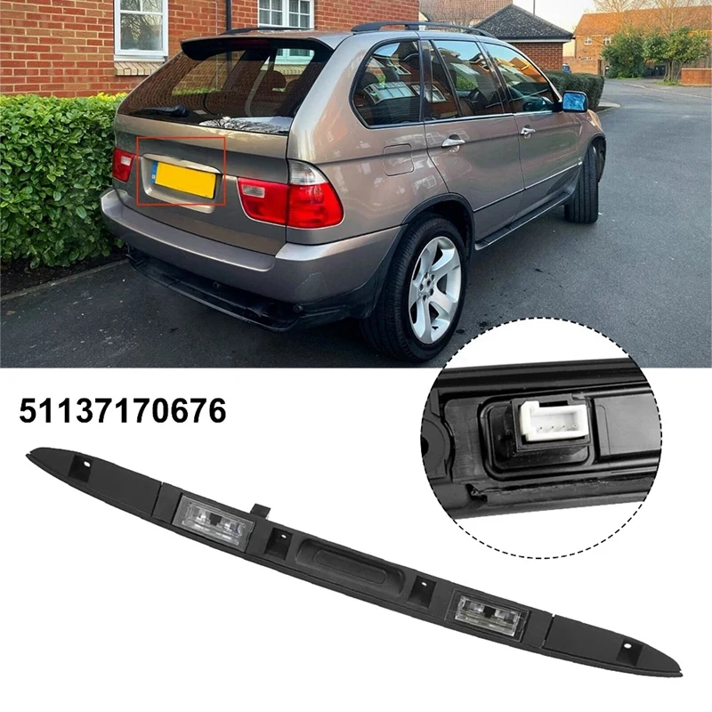 

Car Rear Trunk Lid Handle Grip With Key Button Light 51 13 7170676 For BMW X5 E53 2000-2006 Boot Licence Plate Handle Parts