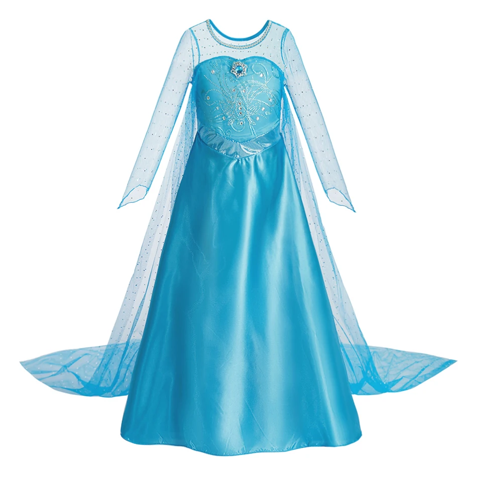 Halloween Little Girls Ice Queen Princess Dress Matching Sheer Cape Crystal Jewel Accents for Birthday Carnival Costume Events