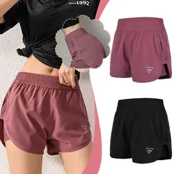 Short de sport décontracté pour femme, short de course en plein air, séchage rapide, pantalon court taille haute élastique, short d'entraînement, nouveau, 2 pièces