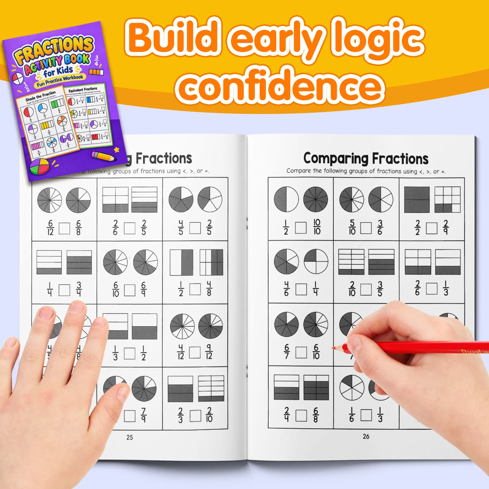 Fractions Math Activity Notebooks, Comparing Fractions, Equivalent Fractions, Visual Fraction Practice, Number Reasoning, Logic