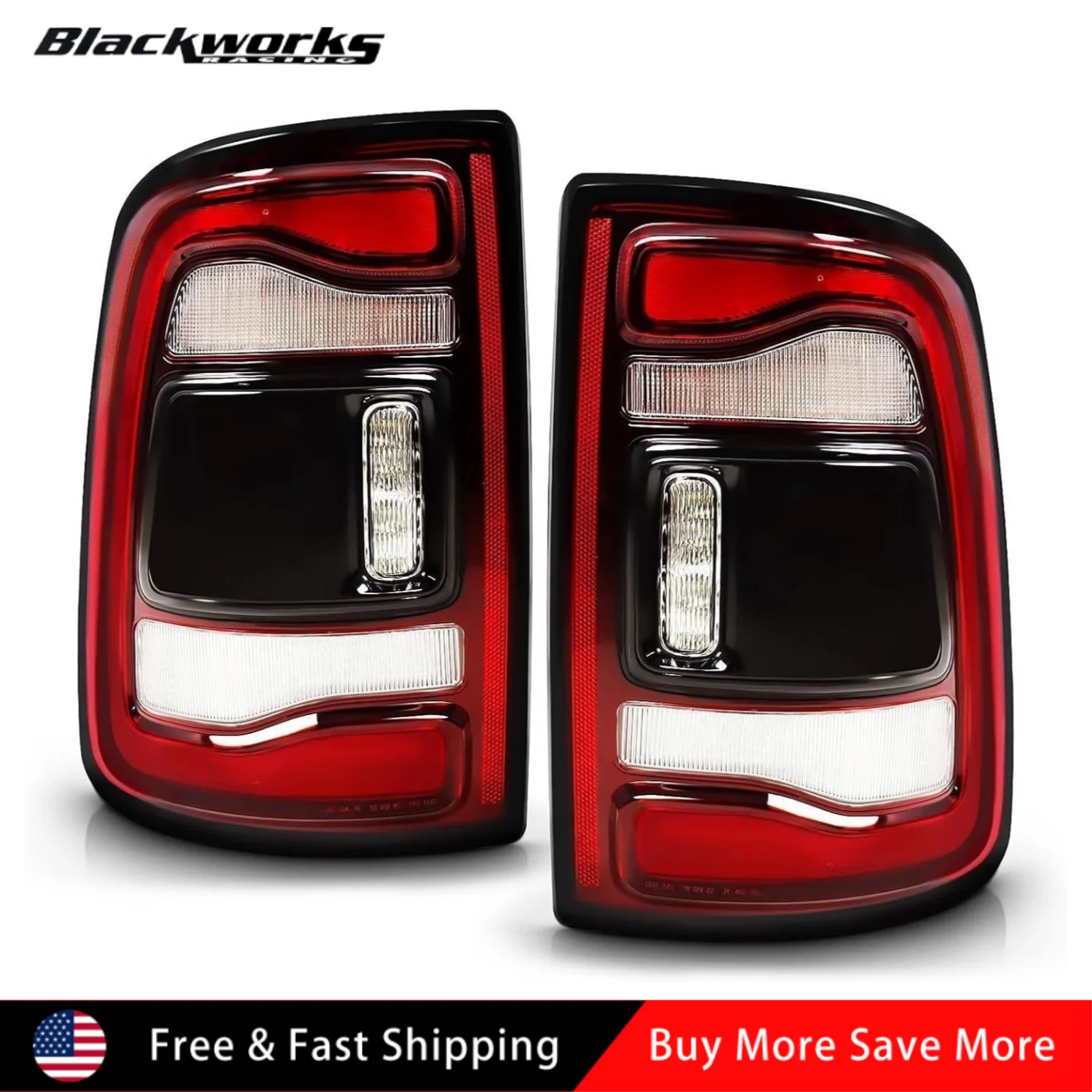 68548942AA 68548946AA 68548943AA 2pcs Left + Right Side LED Tail Lights with Blind Spot Black Bezel For 2019-2024 Dodge RAM 2500 3500