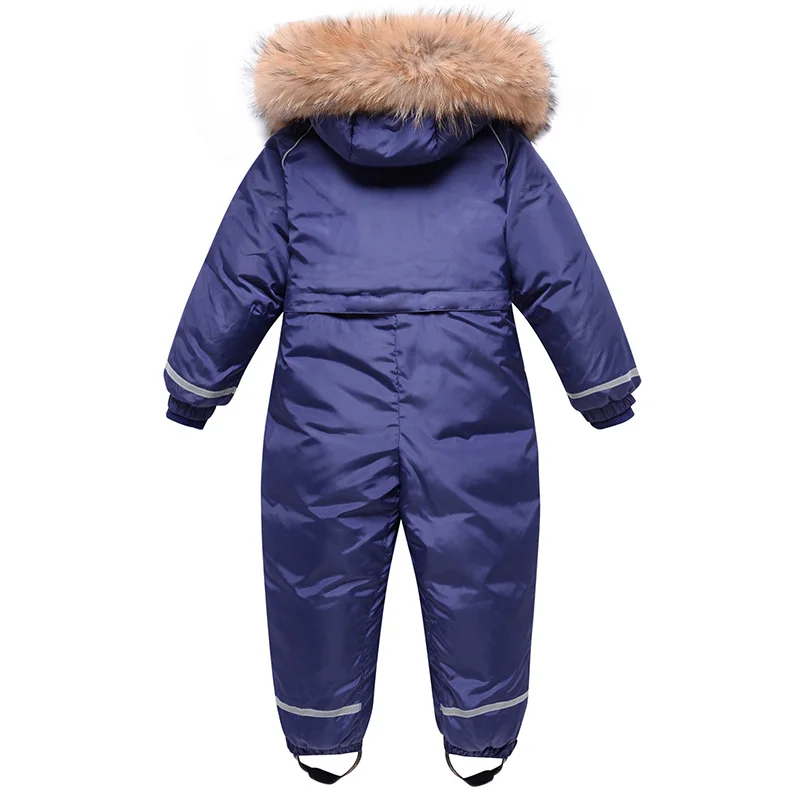 2024 Russian Children Boys Winter Overalls Waterproof Real Fur Thick Warm Girls Down Jacket 3-10 Years Kids Jumpsuit Snowsuit