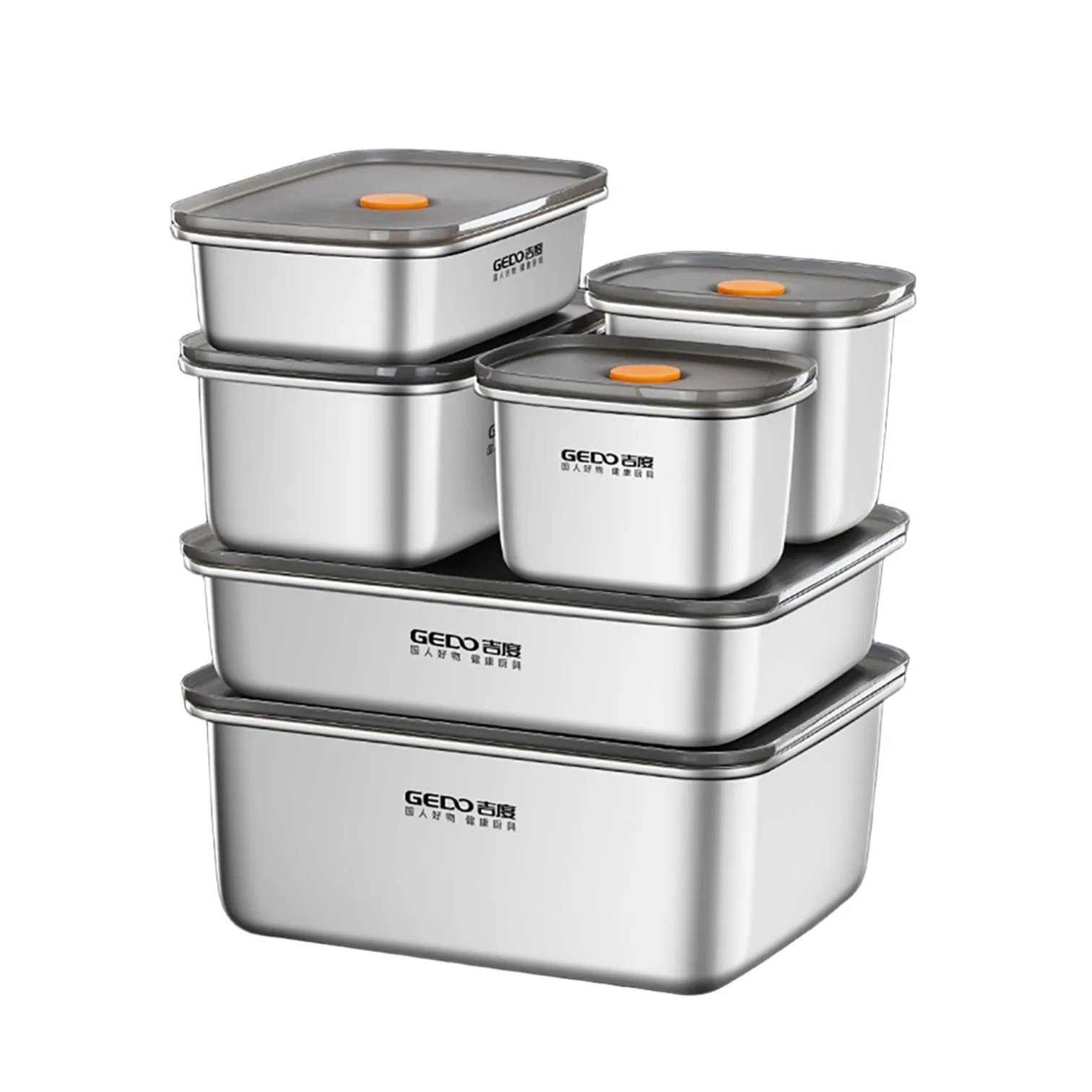 

GEDO LFGB Certification 304 Stainless Steel Crisper 250ml~2300ml Food Fresh Keeping Box Slight Vacuum Fridge Preservation Case