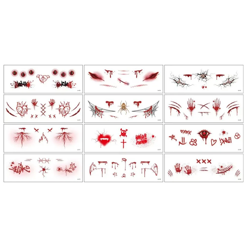 

12pcs Disposable Halloween Face Tattoo Portable Long-acting Cheek Temporary Stickers Transparent Terrifying