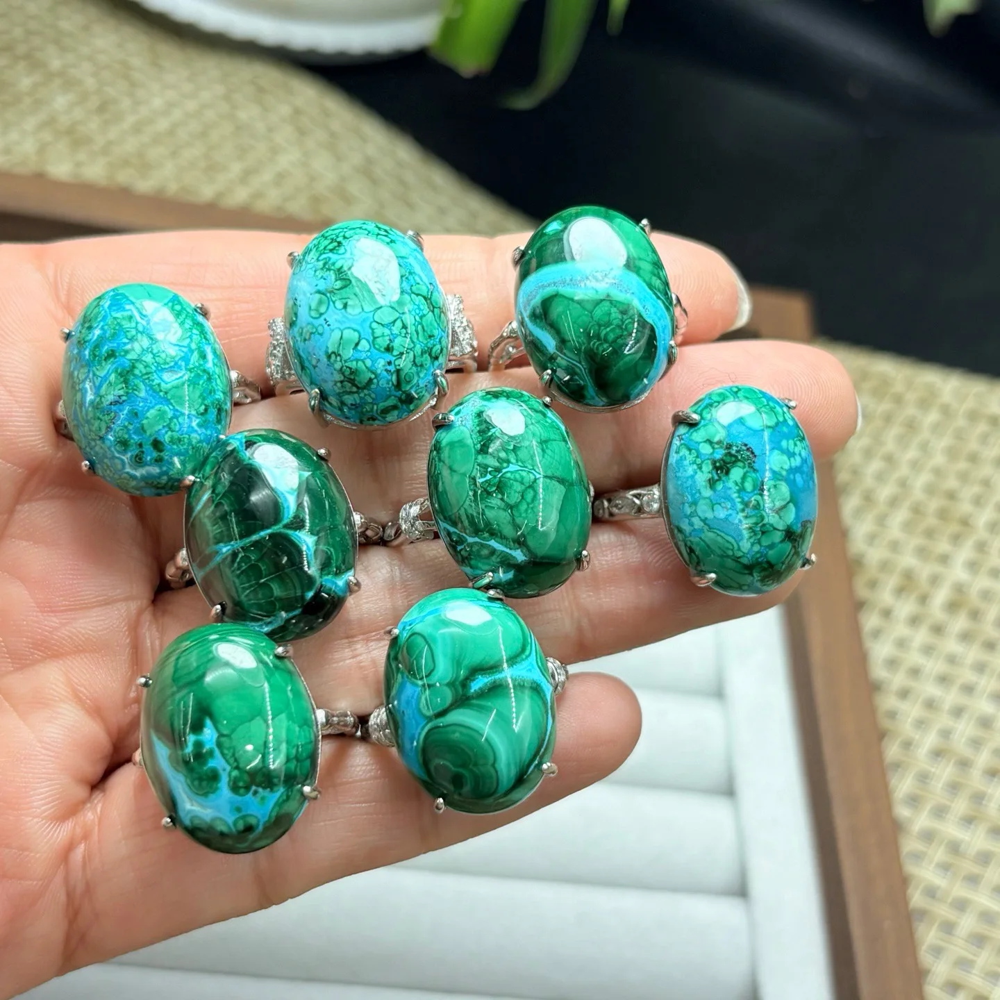 

1 Pc Natural Malachite Chrysocolla Oval Cabochon Ring 15x20MM 925 Sterling Silver Reiki Healing Stone Jewelry Gift For Women