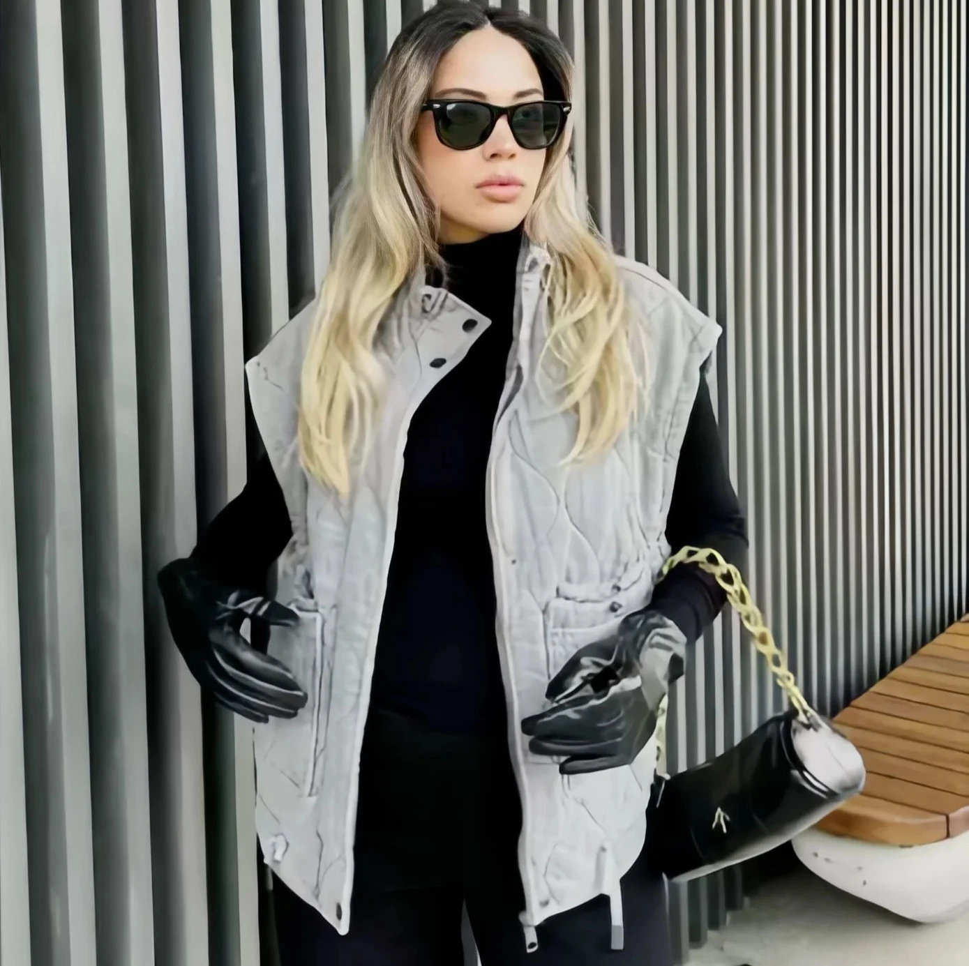 

2025 Autumn Winter Women's Streetwear Waistcoat, Sleeveless Cotton Vest with Pocket, Loose Stand Collar Zipper Jacket