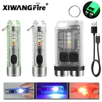 MINI Keychain Flashlight USB C Rechargeable LED Lampwith Magnet Camping Uv Light Multifunction Portable Lighting Lights