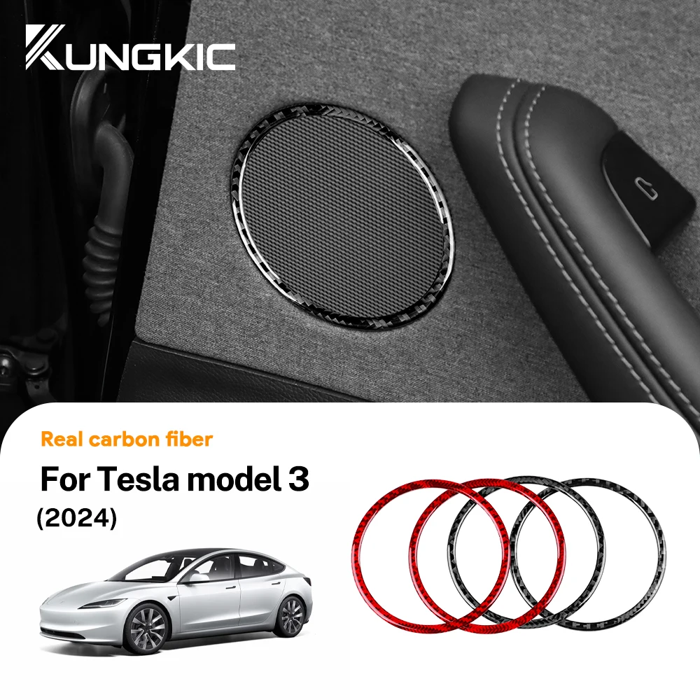 Real Soft Carbon Fiber Sticker For Tesla Model 3 Highland 2024 Rear Door Audio Ring Cover Car Interior Trim Accessories