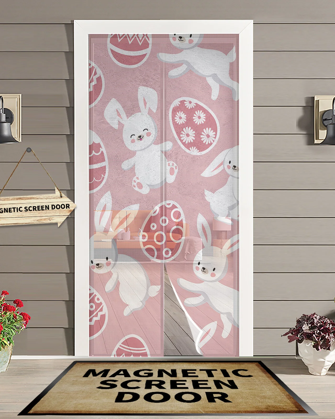 

Easter Rabbit Cartoon Flower Kitchen Curtain Magnetic Mosquito Net Curtains Summer Bedroom Anti Insect Door Curtain