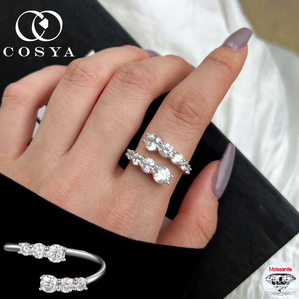 

COSYA Full Moissanite Ring For Women S925 Silver D VVS1 With GRA Round Lab Diamond Adjustable Open Ring Wedding Fine Jewelry