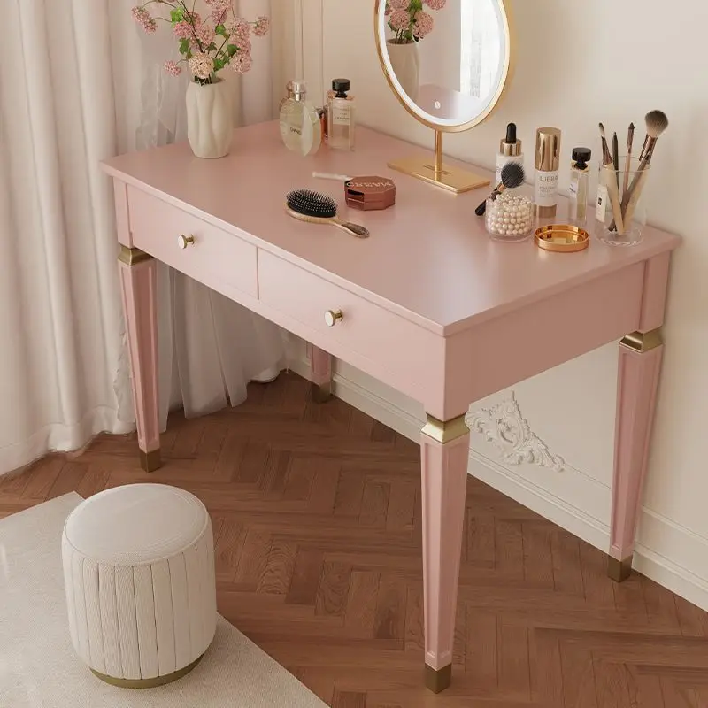 Solid wood makeup table girls small apartment dresser, bedroom with mirror storage table
