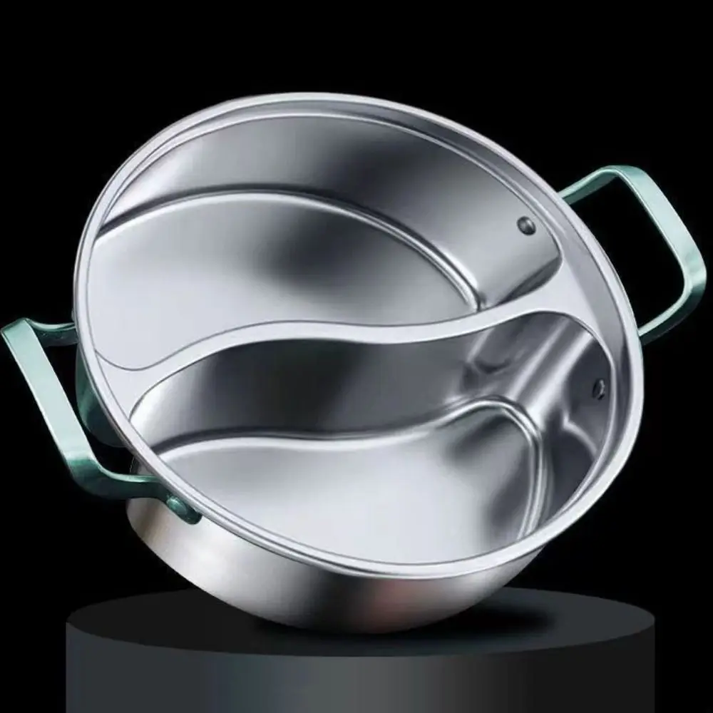 

Stainless Steel Divided Hot Pot Thicken Binaural Handle Chinese Soup Hotpot with Glass Lid Rust-proof Yuanyang Pot Commercial