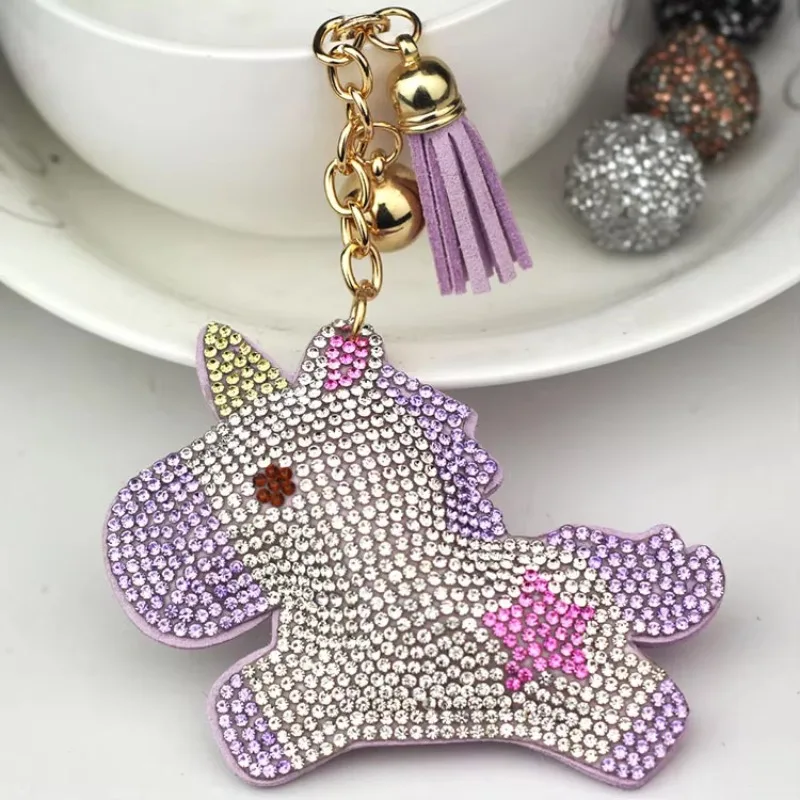 

Cartoon Pink Unicorn Crystal Keychain Pendant With Metal Keyring for Women's Bags and Car Key Accessories Wholesale Price