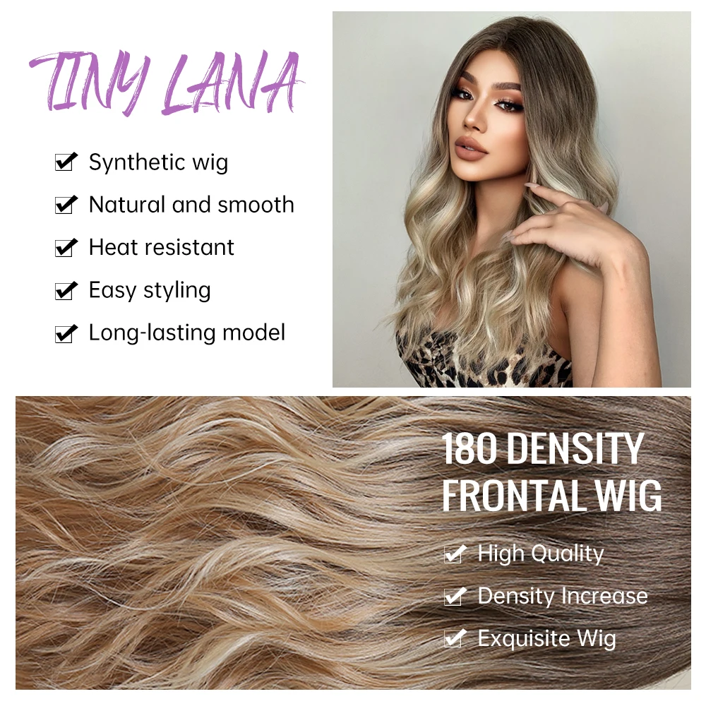 Long Wavy Synthetic Lace Front Hair Wigs Mid-Length Brown Blonde Ombre Lace Wig for Women Afro Cosplay Daily Heat Resistant Hair