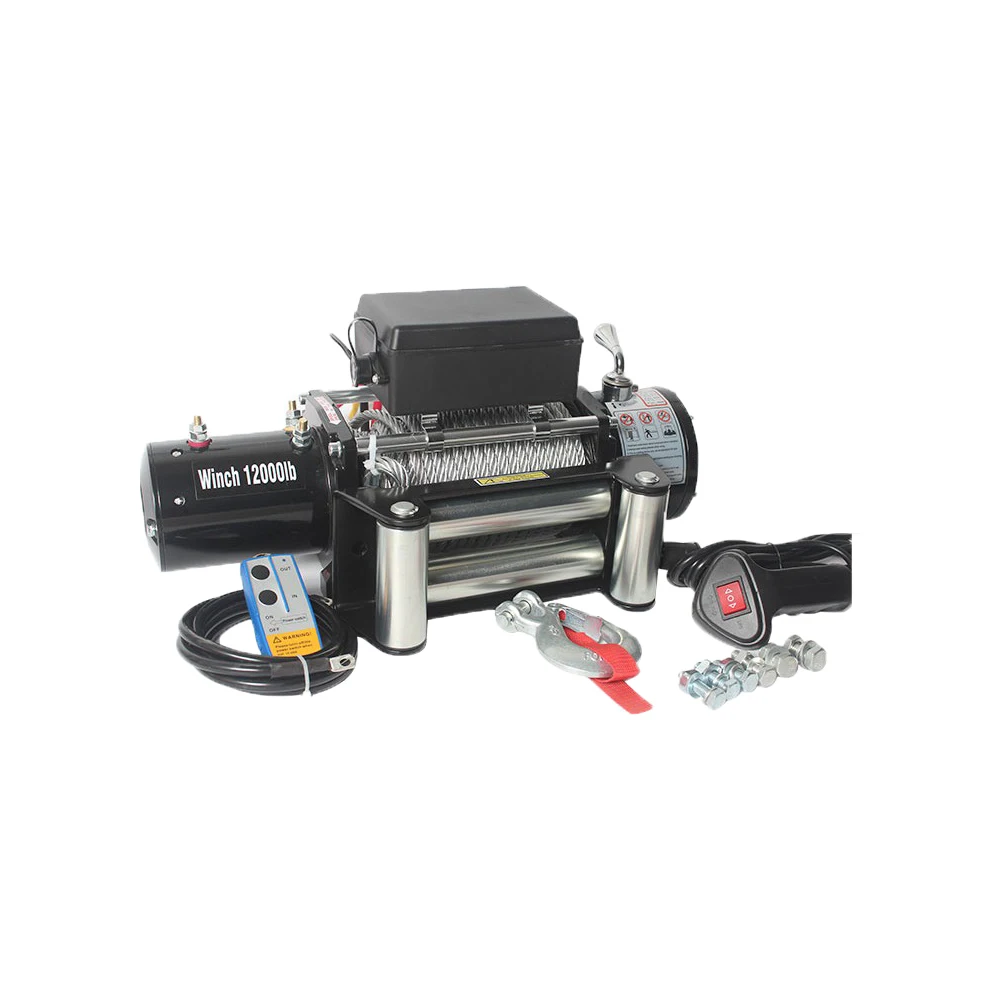 12000lbs 12V 24V 4WD Off Road 4x4 Car Electric Winch with Synthetic Rope Recovery Towing Tool with Wireless Remote Control Hoist