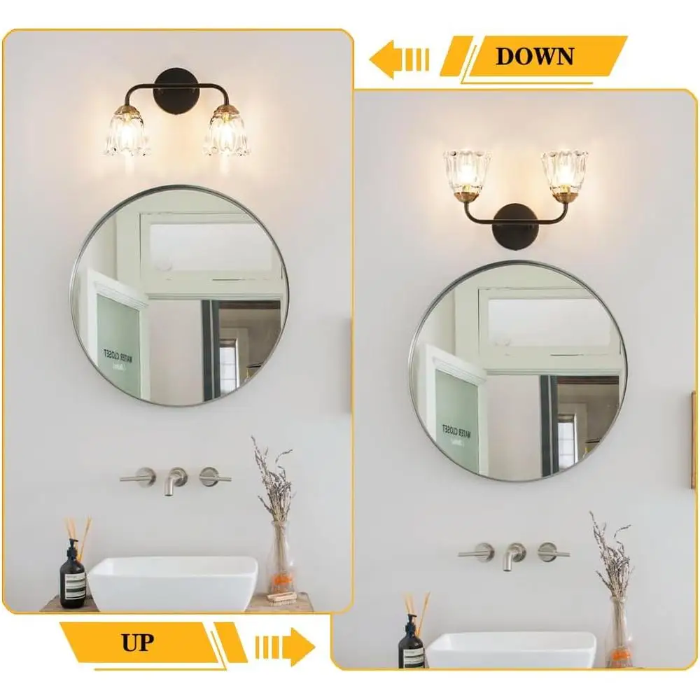 Toeletta da bagno antica a 2 luci, applique da parete in vetro trasparente, oro nero, base in ceramica stile vintage, facile installazione