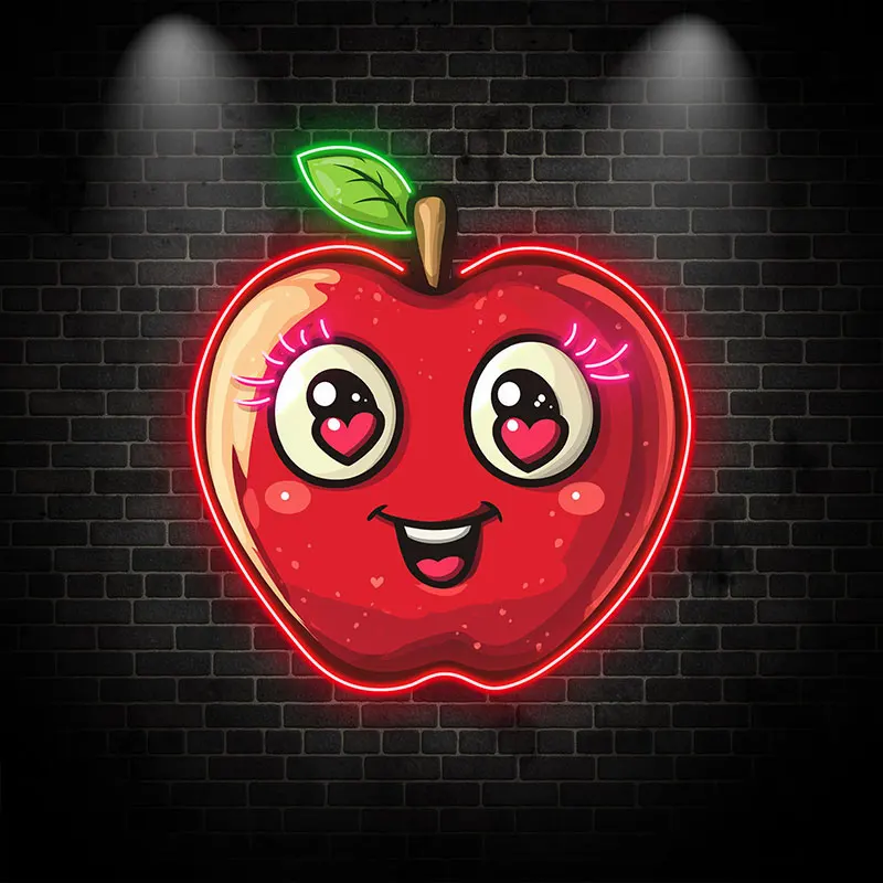 Red Apple Neon Sign, Apple Neon Light, Fruit Shop Apple Decor, Apple Led Light, Kitchen Wall Decor Neon, Kids Room Wall Hanging