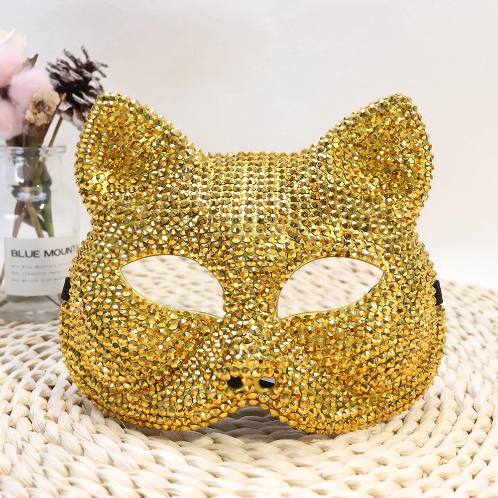Maska kota z dżetów, błyszcząca maska na bal maskowy dla kobiet i mężczyzn, kostium na karnawał, cosplay, bal przebierańców, festiwal, rave, akcesoria