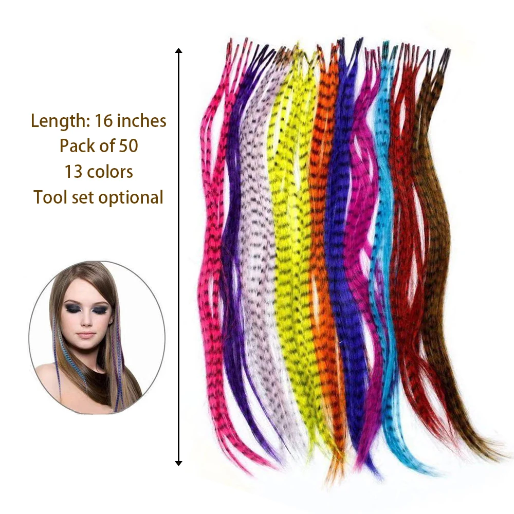 Synthetic Feather Hair Extensions 16 Inches 50strands/pack Colored Hair Extensions Colorful Hair Feathers Extensions For Women