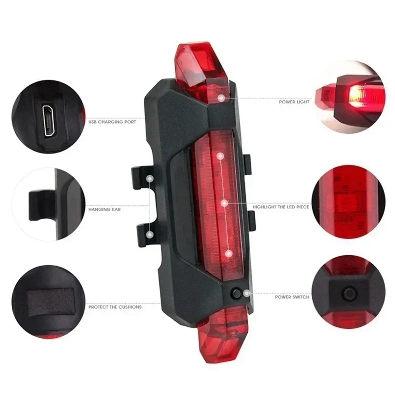 1-3pcs USB Rechargeable Waterproof Bike Taillight LED Safety Light for Mountain Cycling Bicycle Rear Warning Light