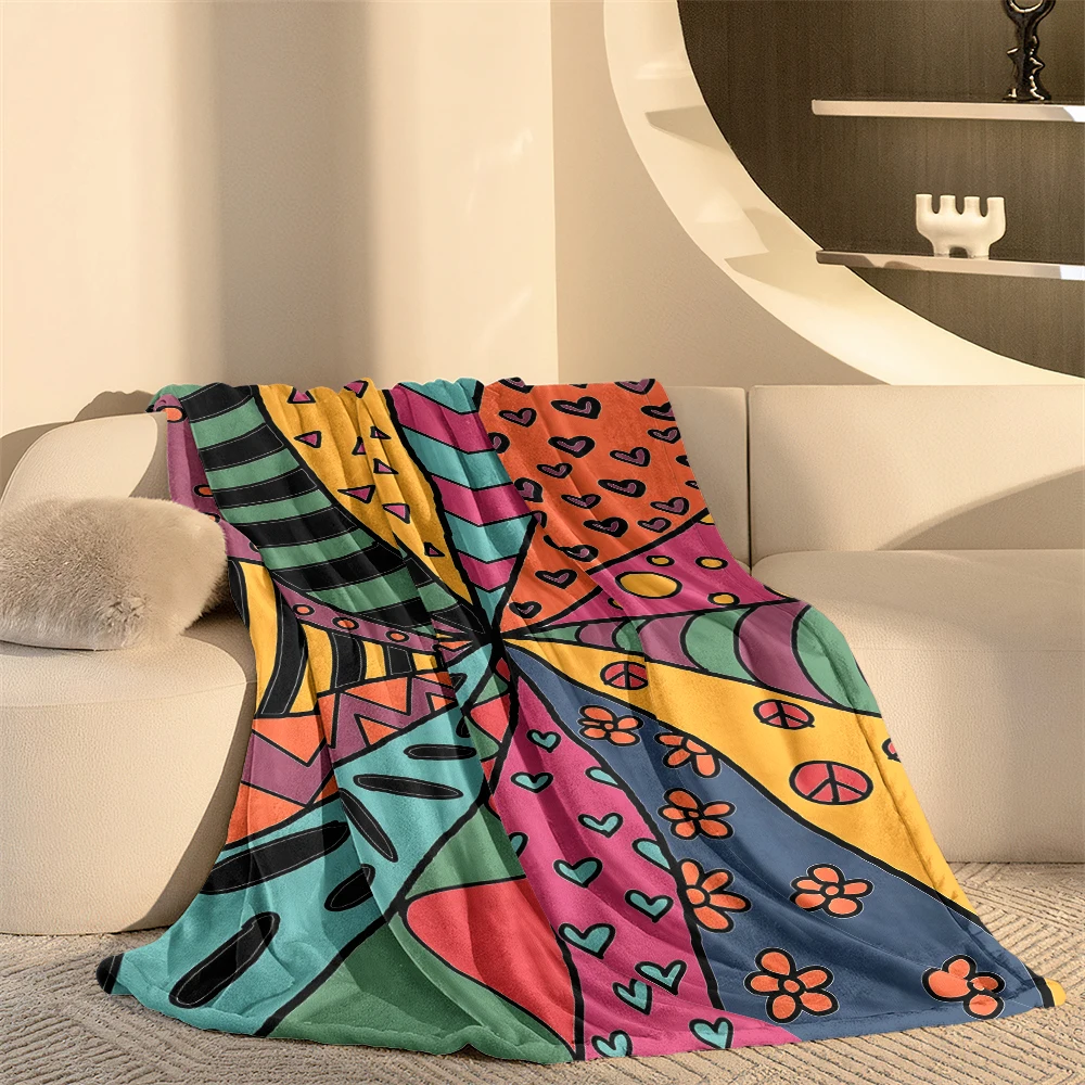 Colorful Radial Collage Art Cozy Flannel Fleece Blanket Lightweight Plush Throw Blanket for Sofa Bed Travel Camping Warm Blanket