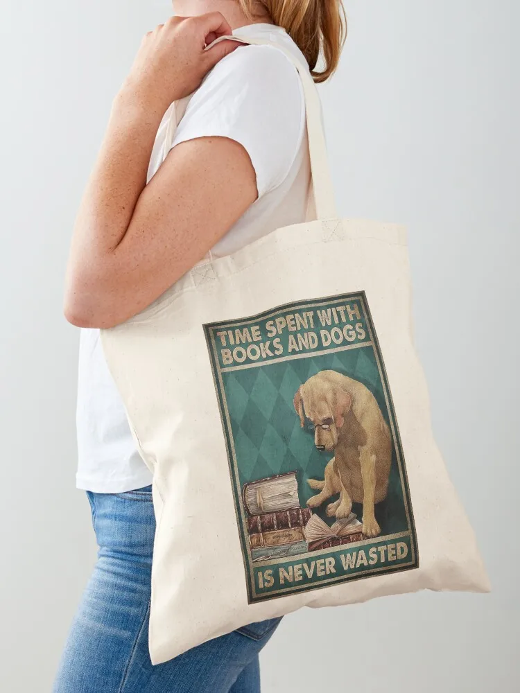 

Time spent with books and dogs is never wasted dog lover Tote Bag Gift bags Eco bag tote bag men's Women's beach bags