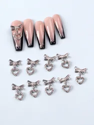 10pcs Silver Heart Alloy Nail Art Charm 3D Sailor Metal Hollow Heart Love Nail Jewelry Luxury Manicure Accessories