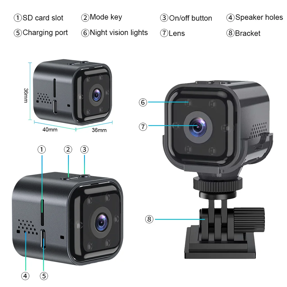 Mini caméra de surveillance extérieure IP WiFi HD 1080p, dispositif de sécurité sans fil, avec télécommande et vision nocturne