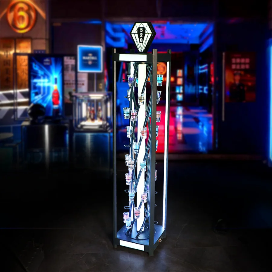 Custom 60 Hole Bar Party Rechargeable VIP Glass Serving Tray LED Shot Glass Wine Display Rack LED Cocktail Glass Display Holder