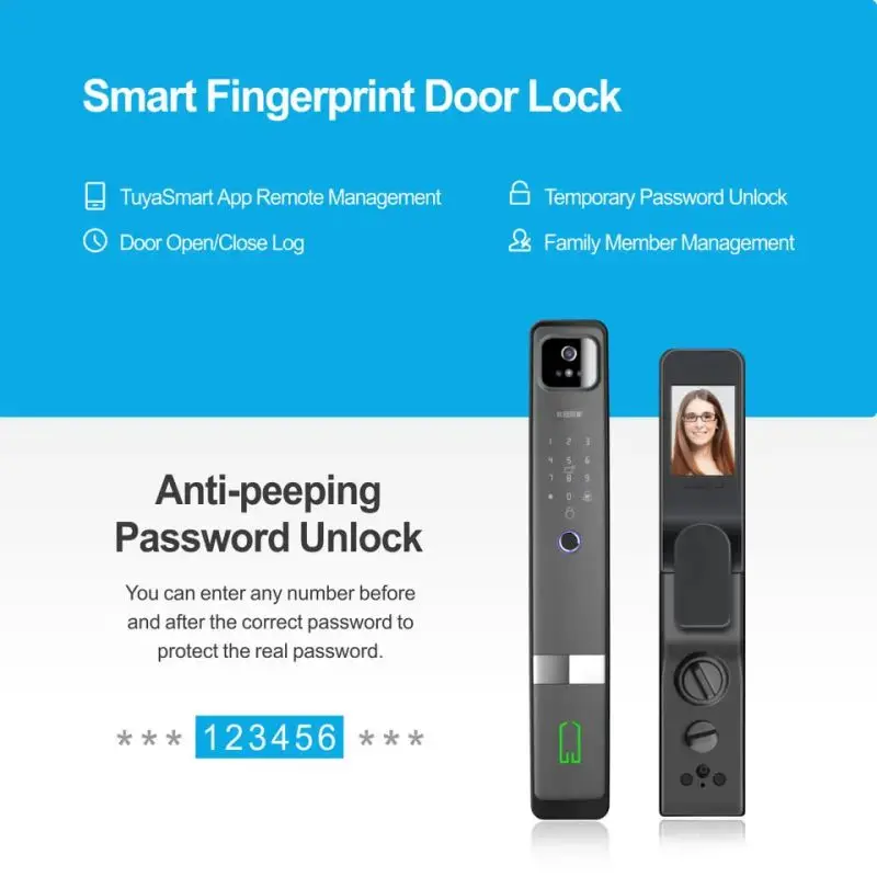 H06 Smart Door Lock 3D Face Recognition Smart Home Door Lock WiFi Digital Electronic Lock Wifi Camera Rfid Card Works With tuya