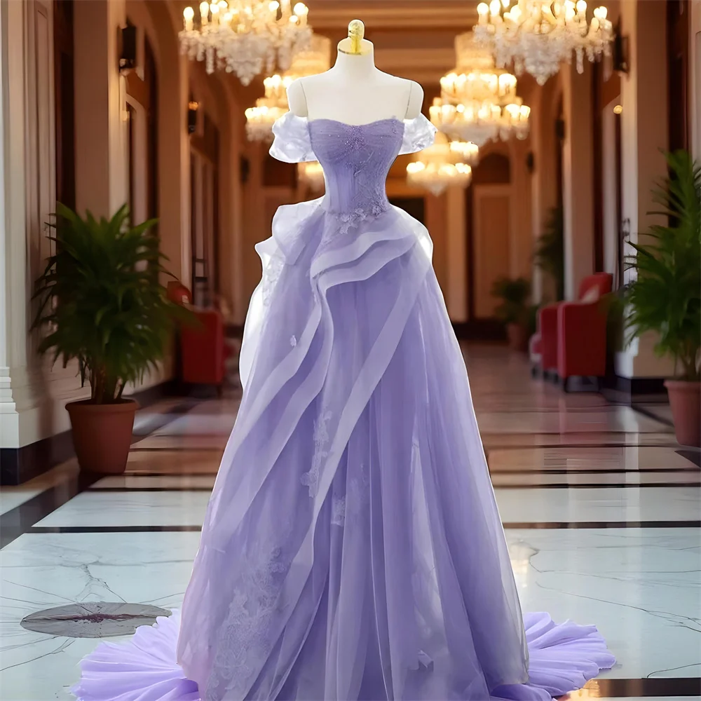 Mila Gauze Embroidery Prom Dresses Off the Shoulder Pleats Customized Formal Evening A-Line Floor-Length vestidos de fiesta 2025