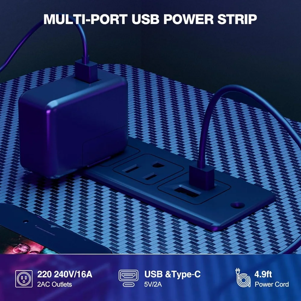 L-Shaped 48 Inch Gaming Desk with Power Outlets, Reversible Shelves, Storage Bag, Corner PC Desk for Computer