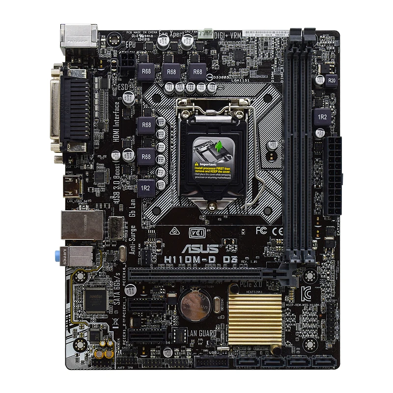 ASUS H110M-D D3 Used Motherboard LGA 1151 Socket for Intel 6th Core i3 i5 i7 Processors 2x DIMMs Max. 16GB DDR3 Micro ATX