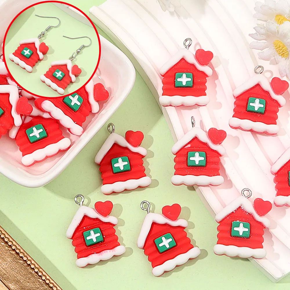 

3/12/24/48Pcs Christmas Red House Shaped Pendant,DIY NecklaceEarrings,Thanksgiving Christmas HalloweenValentine's DayAccessories