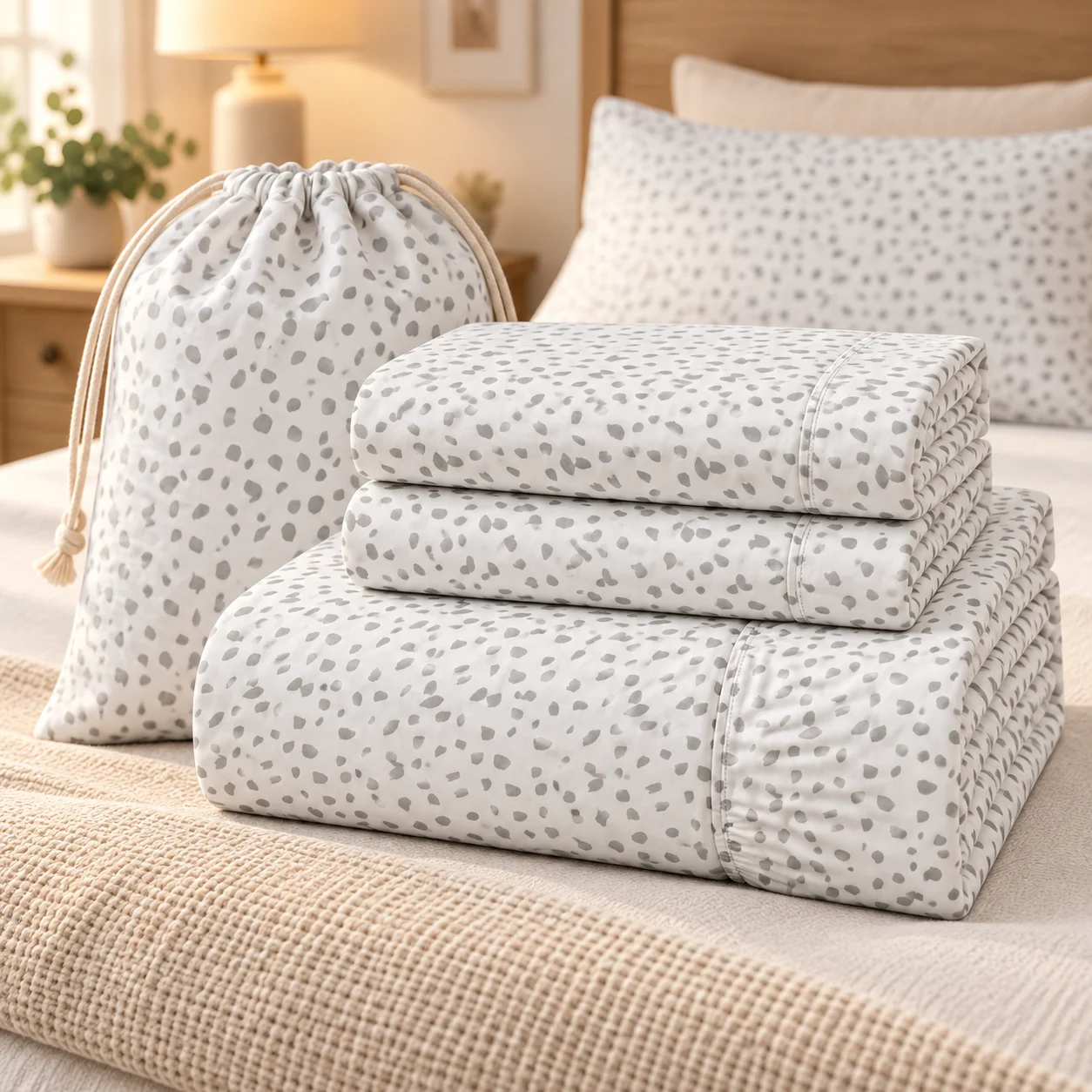 Full Size 100% Organic Cotton Percale Sheet Set, Naturally Cooling Soft Bedding, Haze Grey, Deep Pocket Fitted Sheet with 2 Pillowcases